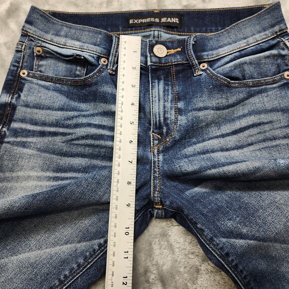 Express Jeans Womens 4 Blue Mid Rise Cropped Skinny Leg Stretch Denim Distressed - Picture 12 of 15
